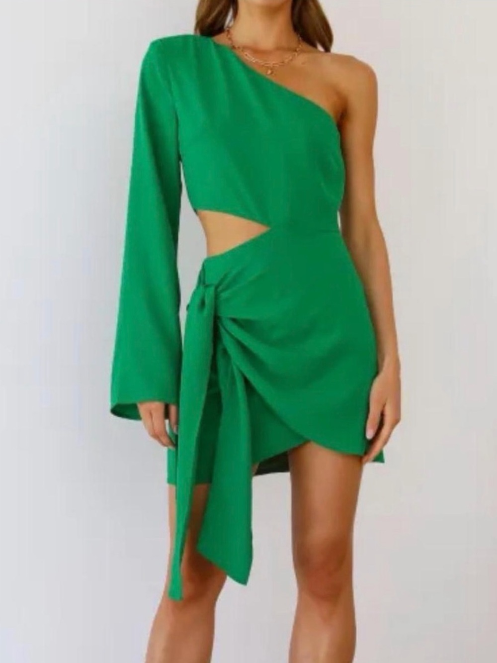 💚 RNWY Runaway The Label Estella Green Cutout One Shoulder Mini Dress Revolve - Picture 6 of 16